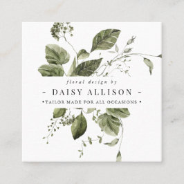 Boho Watercolor Elegant Greenery Fyrkantigt Visitkort