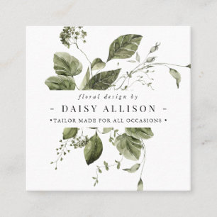 Boho Watercolor Elegant Greenery Fyrkantigt Visitkort