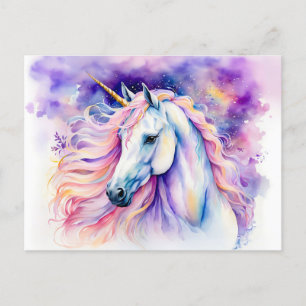 Boho Watercolor Elegant Unicorn Vykort