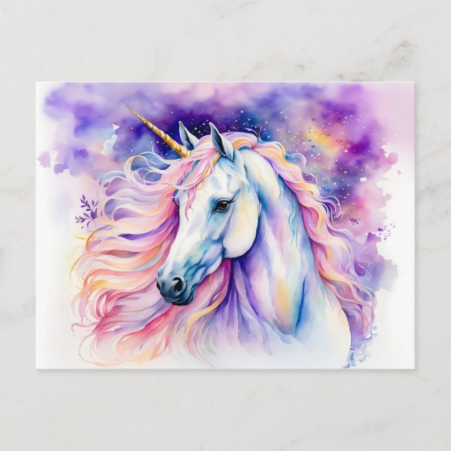 Boho Watercolor Elegant Unicorn Vykort (Framsida)