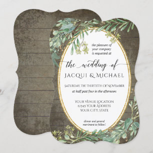 Boho Watercolor Eucalyptus Foliage Rustic Wood Inbjudningar
