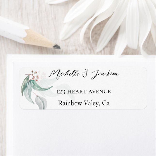 Boho Watercolor Eucalyptus Illustration Returadress Etikett (Insitu)