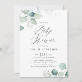 Boho Watercolor Eucalyptus Löv Baby Shower Inbjudningar