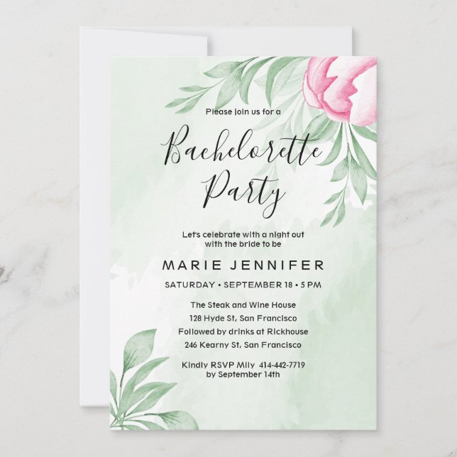 Boho Watercolor Eucalyptus Löv bachelorette Inbjudningar (Framsida)
