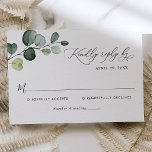 Boho Watercolor Eucalyptus Löv Greenery Bröllop OSA Kort<br><div class="desc">Det här OSA kort av anpassadet är designat att samordna med vår samling Boho Grey bröllop och har en vattenfärgen eucalyptus gren med kalligrafisk grafiktext, parad med ett klassserif och modernt sans-teckensnitt i svart. Om du vill göra avancerade ändringar går du till alternativet "Klicka för att anpassa ytterligare" under Anpassa...</div>