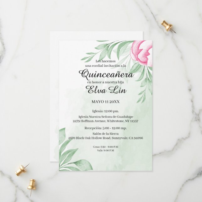 Boho Watercolor Eucalyptus Quinceanera Spara Datumet (Fram/Back In Situ)