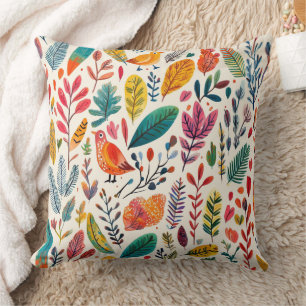 Boho Watercolor Fåglar – Konstnärlig Naturinspirer Kudde