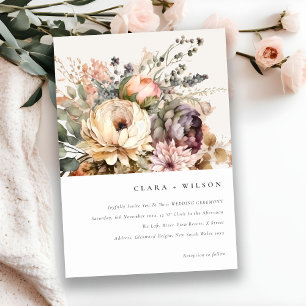Boho Watercolor Fall Autumn Blommigt Bunch Bröllop Inbjudningar