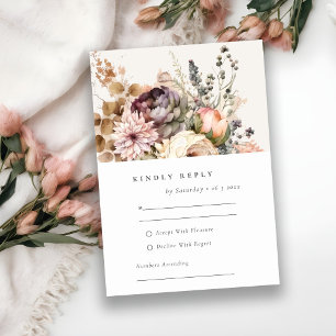 Boho Watercolor Fall Autumn Blommigt Bunch Bröllop OSA Kort