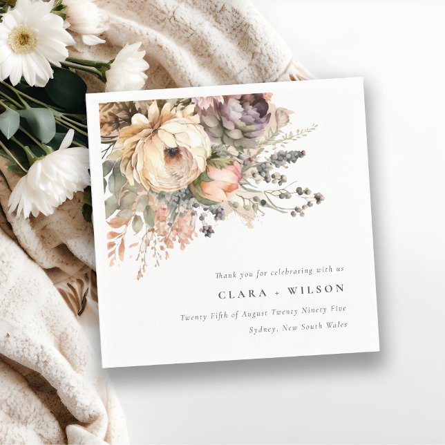 Boho Watercolor Fall Autumn Blommigt Bunch Bröllop Pappersservett (Skapare uppladdad)