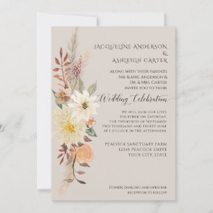 BOHO Watercolor Fall Blommigt Pampas Grass Elegant Inbjudningar