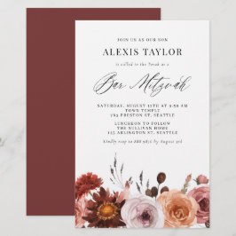 Boho Watercolor Fall Flower Pub Mitzvah-inbjudan