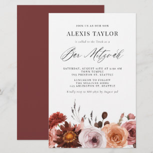 Boho Watercolor Fall Flower Pub Mitzvah-inbjudan