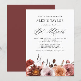 Boho Watercolor Fall Flowers Bat mitzvah Inbjudningar