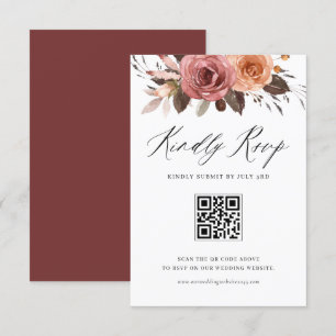 Boho Watercolor Fall Flowers Bröllop QR-kod OSA Kort