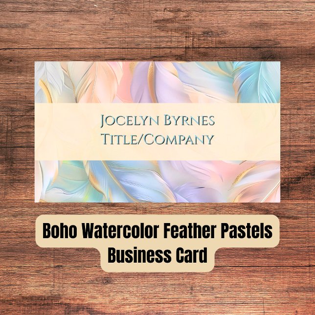 Boho Watercolor Feather Pastels, Affärskort Visitkort (Boho Watercolor Feather Pastels Business Card)