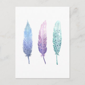 Boho Watercolor Feather Trio Vykort