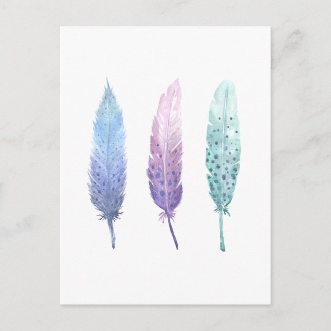 Boho Watercolor Feather Trio Vykort (Framsida)