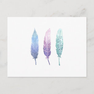 Boho Watercolor Feather Trio Vykort