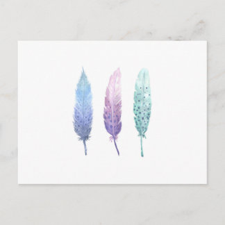 Boho Watercolor Feather Trio Vykort