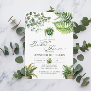 Boho Watercolor Fern Eucalyptus Möhippa Inbjudningar