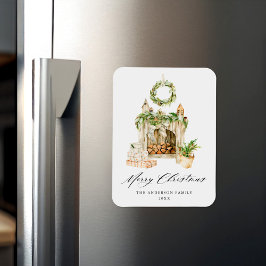 Boho Watercolor Fireplace with Greenery non-Photo Magnet