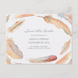 Boho Watercolor Fjädrar Spara datumet Meddelande Vykort