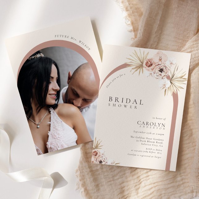 Boho Watercolor Floral Arched Photo Bridal Shower Inbjudningar (Skapare uppladdad)