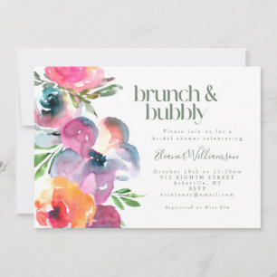 Boho Watercolor Flower Möhippa Brunch Bubly Inbjudningar