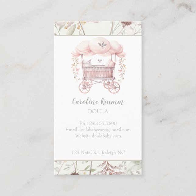 Boho Watercolor Flowers Baby Doula Midfru Visitkort (Framsida)