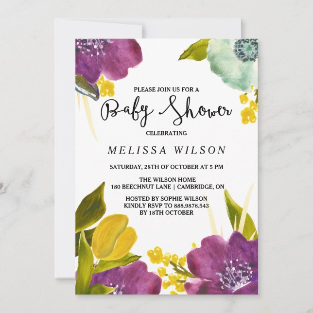 Boho Watercolor Flowers Baby Shower-inbjudan Inbjudningar (Framsida)