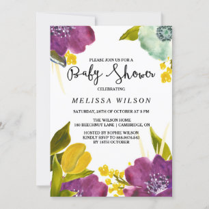 Boho Watercolor Flowers Baby Shower-inbjudan Inbjudningar