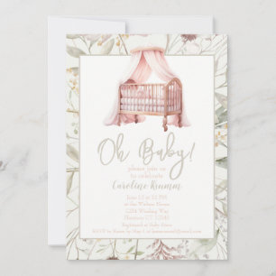 Boho Watercolor Flowers Cradle Baby Shower Inbjudningar