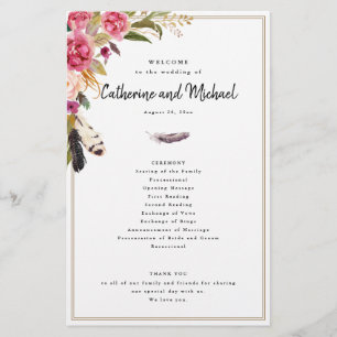 Boho Watercolor Flowers + Feathers, Pappert progra Flygblad