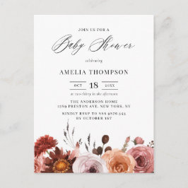 Boho Watercolor Flowers Garland Fall Baby Shower Inbjudan Vykort