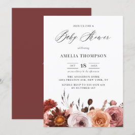 Boho Watercolor Flowers Garland Fall Baby Shower Inbjudningar