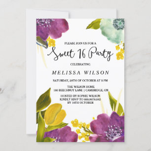 Boho Watercolor Flowers - inbjudan till Sweet sixt