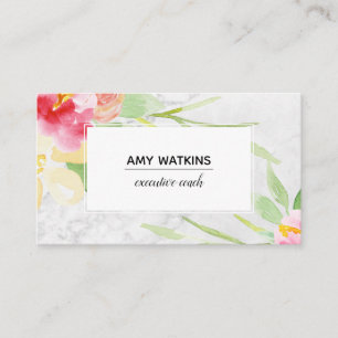 Boho Watercolor Flowers on Grått Marble Visitkort