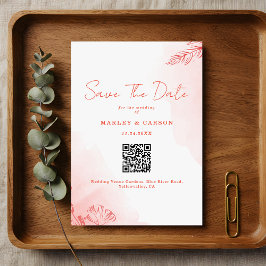 Boho Watercolor Foliage Terracotta QR Code Bröllop Spara Datumet