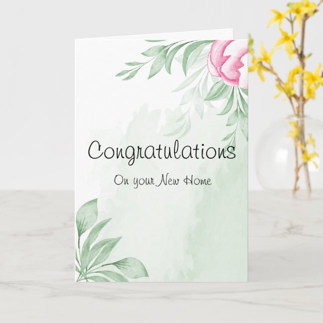 Boho Watercolor Grattiss New Home Kort (Gul blomma)