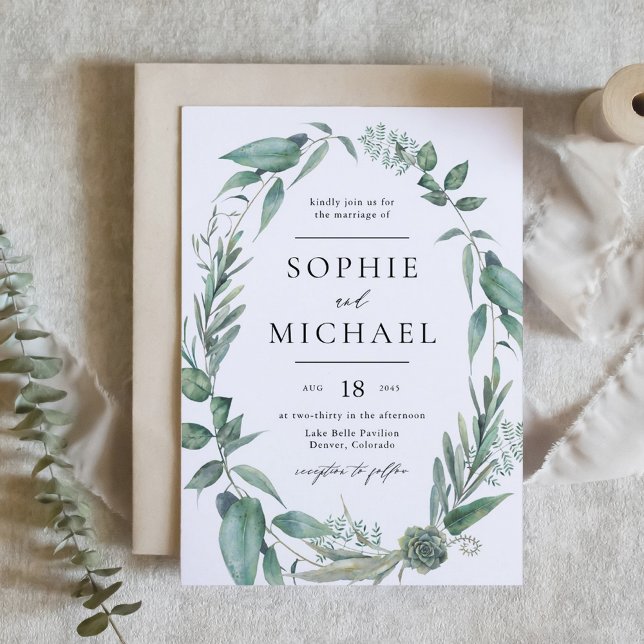 Boho Watercolor Greenery och Succulents Bröllop Inbjudningar (Boho Watercolor Greenery and Succulents Wedding Invitation)