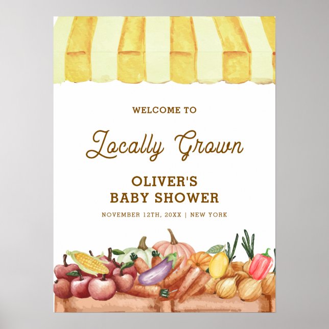 Boho Watercolor Grönsaker Frukter Baby Shower Välk Poster (Framsidan)