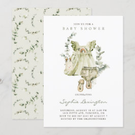 Boho Watercolor Grönt Dress Eucalyptus Baby Shower Inbjudningar