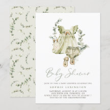 Boho Watercolor Grönt Dress Greenery Baby Shower