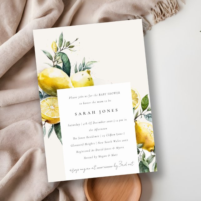 Boho Watercolor Gult Lemon Garden Baby Shower Inbjudningar (Skapare uppladdad)