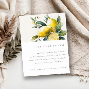 Boho Watercolor Gult Lemon Garden Wedding Detail Tilläggskort
