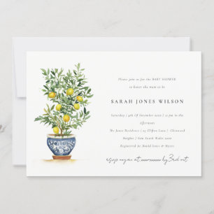 Boho Watercolor Gult Lemon Träd Baby Shower Inbjudningar