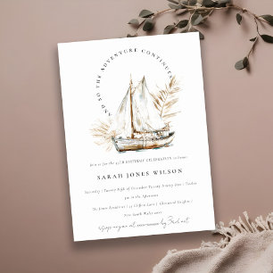 Boho Watercolor Handflatan Sailboat Sjölandskap Bi Inbjudningar