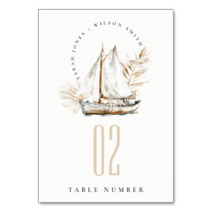 Boho Watercolor Handflatan Sailboat Sjölandskap Br Bordsnummer