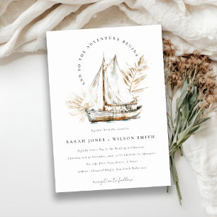 Boho Watercolor Handflatan Sailboat Sjölandskap Br Inbjudningar